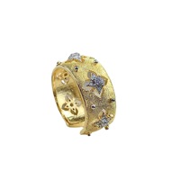 Bague Trèfle à Quatre Feuilles en Or Plaqué Or Vintage Italien, Zircon Cubique Bicolore, Style Palais, Faite à la Main, Bijou Femme en Pierre Précieuse