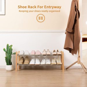 Expandable <b>Shoe</b> <b>Rack</b> <b>Storage</b> Organizer 2 Tier Adjustable Wood and Metal <b>Shoe</b> Shelf Heavy Duty Free Standing <b>Shoe</b> <b>Rack</b> - Product Image 5