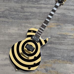 Guitare électrique Odin Zakk, style anneau noir et jaune, équipée de micros <span class=keywords><strong>EMG</strong></span>, accastillage doré, extrémités de frettes rondes pour une sensation de jeu fluide - Product Image 2