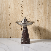 STONEKOCC Brûleur à Bakhoor sur mesure avec logo, D8x23CM, design marbre Rosso Levanto, brûleur d'encens Oud arabe, plateau en métal argenté, collection automne