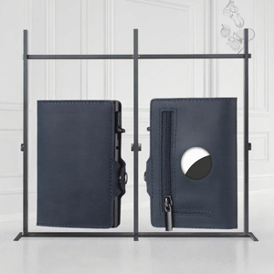 กระเป๋าสตางค์อัจฉริยะแบบพับได้ทำจากหนัง Crazy Horse แบบเรียบง่ายทำจากหนัง RFID เคสอะลูมิเนียมแบบเลื่อนอัตโนมัติตัวป้องกันที่ใส่บัตรแบบสั้น - Product Image 3