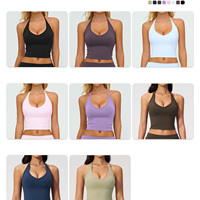 Ensemble de tenues de sport pour femmes avec logo personnalisé, hauts dos nu, leggings capri, pilates, fitness, vêtements de sport élégants