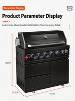 Barbecue de jardin en acier inoxydable Chromaflame FB-MI61, pour usage domestique, haut de gamme, grill épaissi, 6+1 brûleurs, multifonction