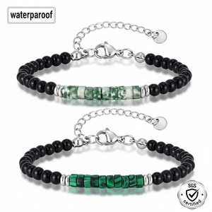 Stainless Steel <b>Bead</b> Black Onyx Green Stone <b>Bracelet</b> Jewelry Gift Adjustable Beaded <b>Bracelet</b> for Men - Product Image 2