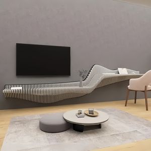 Étagère murale décorative d'intérieur artistique ML-WD02, décoration contemporaine pour la maison, lignes fluides, contreplaqué, café, usage commercial - Product Image 3