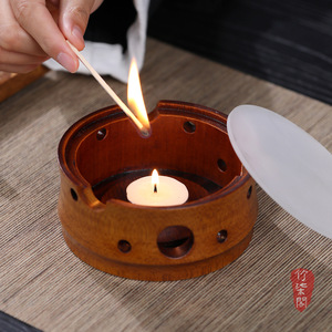 Bamboo Tea Warmer Round Heat Resistant Glass Candle Heated Traditional Chinese Style Tea Stove For Brewing - Product Image 2