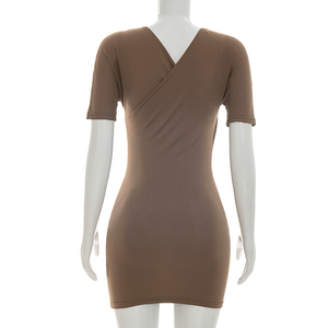 Viviblook C26DS155 Vestido Casual de Verano para Mujer, Manga Corta, Nuevo, Color Sólido, Cuello en V, Mini Vestido Ajustado - Product Image 4