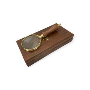 <b>Wood</b> Handle Brass & Glass Magnifier with Protective <b>Wood</b> Box Lightweight for Reading Inspection Hobbies Crafts <b>Desktop</b> Display - Product Image 1
