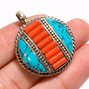 Colgante de lapislázuli de Coral turquesa Natural, joyería tibetana, joyería italiana - Product Image 3