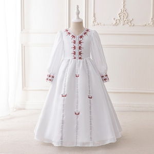 Nuovo Design Abito per Bambini Eid Al-Fitr Ricamato Bianco Costume Islamico Musulmano per Bambini Abiti Lunghi Formali da Damigella con Fiori - Product Image 1