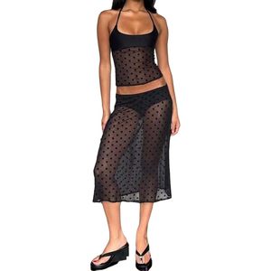 ชุดเซ็ตกระโปรงยาวซีทรูและเสื้อครอปท็อปผ้าตาข่ายลายจุดสำหรับผู้หญิง คอลเลคชั่น 2026 เอวธรรมชาติ ทรงตรง เหมาะสำหรับใส่ไปเที่ยวคลับ - Product Image 5