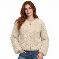 Veste en fourrure douce zippée sans col avec fermeture éclair intégrale et poches fendues, finitions argentées, style urbain automne-hiver (OEM)