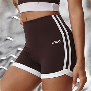 Shorts de yoga fitness pour femmes, taille haute, moulants, effet push-up, contrôle du ventre, respirants, en Spandex/Nylon, avec bande latérale unie - Product Image 3
