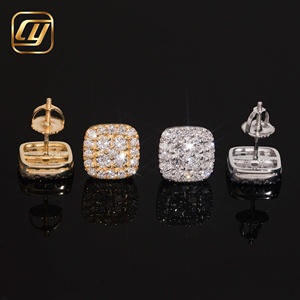 Luxury <b>Square</b> <b>Diamond</b> Stud <b>Earrings</b> S925 Silver White Gold Rhodium Plated Round Brilliant Cut Unisex Everyday Wear - Product Image 2