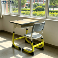 Ensemble de bureau et chaise réglables en plastique moderne, durable et écologique pour écoliers, avec panier, pour l'école - Vente en gros