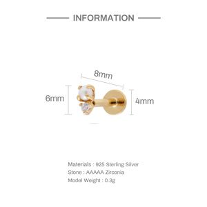 ROXI Elegantes Pendientes de Perlas y Diamantes de Plata de Ley S925, 18G, con Parte Trasera Plana, para Perforación de Cartílago, 8mm - Product Image 4