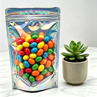 Sacs holographiques en aluminium transparent avec fermeture éclair personnalisée, refermables, en film laser, en plastique Mylar, pochettes verticales à fermeture éclair