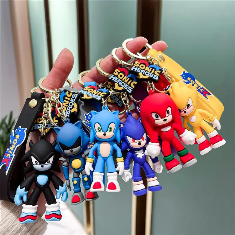 Creative Comic Soft Pvc Keyring Anime Character Key Chain Cute Cartoon 3D Figure Rubber Hedgehog So nic Keychain
