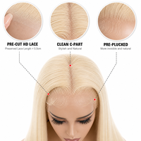 Perruque Lace Front 13x4 en Cheveux Humains Blond Platine 613, Lisse Baguette, Dentelle HD Transparente, Perruques Vierges pour Femmes Noires
