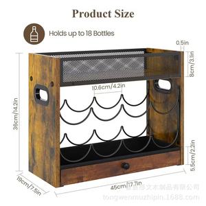 Estante de vino de madera y metal de 3 niveles para 8 botellas con tapa de malla para exhibición y almacenamiento en el hogar o bar. - Product Image 2
