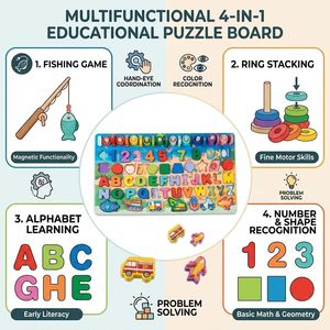 Jeu de puzzle en bois 6-en-1, jouet de <span class=keywords><strong>pêche</strong></span>, jeu de correspondance des formes, <span class=keywords><strong>jouets</strong></span> éducatifs sensoriels Montessori pour enfants, garçons et filles - Product Image 3