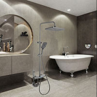 Système de douche à effet pluie moderne avec affichage LED, ensemble de robinetterie murale pour salle de bain avec cartouche céramique, utilisation hôtelière, construction en laiton, gris