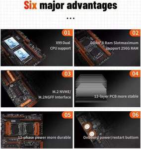 เมนบอร์ด X99 Huanzhi F8D LGA 2011-3 Xeon x รองรับซีพียูคู่-3 E5 V3 V4 DDR4 RECC 256GB M.2 NVMe NGFF - Product Image 5