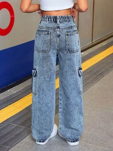 Pantaloni Jeans di ultima generazione per ragazza Street Hip Hop Multi Pocket pantaloni <span class=keywords><strong>Cargo</strong></span> per bambini Jeans Vintage di alta qualità per ragazza - Product Image 3