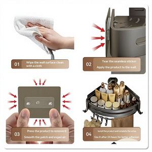 Étagère de rangement d'angle adhésive pour salle de bain, pour douche, <span class=keywords><strong>sans</strong></span> perçage, organisateur mural triangulaire pour les petits espaces de salle de bain - Product Image 4