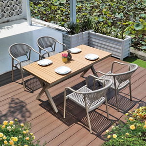 Ensemble <span class=keywords><strong>de</strong></span> table et <span class=keywords><strong>de</strong></span> chaises <span class=keywords><strong>de</strong></span> salle à manger d'hôtel français contemporain, en aluminium pliable, <span class=keywords><strong>6</strong></span> <span class=keywords><strong>places</strong></span>, meubles <span class=keywords><strong>de</strong></span> <span class=keywords><strong>jardin</strong></span> d'extérieur - Product Image 3