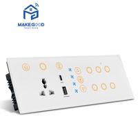 Interrupteur intelligent combiné MakeGood 254 mm avec rétroéclairage RGB Tuya, commande vocale Wi-Fi et prise USB PD 6 gang pour éclairage et ventilateur