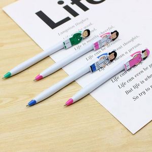 Creative Stationery Doctor Nurse Pattern Clip Shaped <b>Retractable</b> Plastic Ballpoint <b>Pen</b> Black Ink 1.0Mm Cartoon Character - Product Image 2