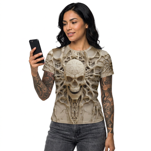 Camiseta con Gráfico Frontal Personalizado OEM ODM para Hombre, Estampado de Calavera, Camiseta de Manga Corta con Diseño Original, Patrón Novedoso Vintage, 100% Algodón - Product Image 4