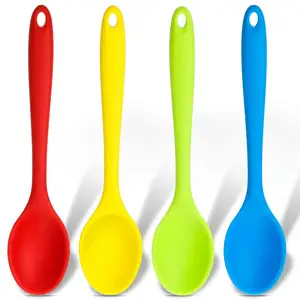2024 Multicolored 4 Pieces Silicone Kitchen Tools Cooking Baking Mixing Silicone Serving Spoon Stirring Spoon Set