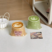 Tasse à café en verre en forme de sac en papier de 480 ml, décor nœud 3D, en borosilicate haute résistance, mignon et créatif, pour la maison et le café