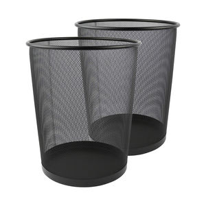 صندوق نفايات ورقي من سلك المكتب والمنزل معدني أسود مربع القاع دائري - Product Image 1