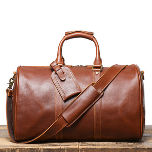 European American Retro Unisex Genuine Leather Travel <b>Bag</b> Vegetable Tanned Leather Large Capacity Shoulder Crossbody <b>Bag</b> - Product Image 1