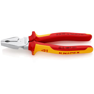 Pince combinée KNIPEX 02 06 200 SB, robuste, isolée, avec poignées multi-composants, testée VDE, chromée - Product Image 1