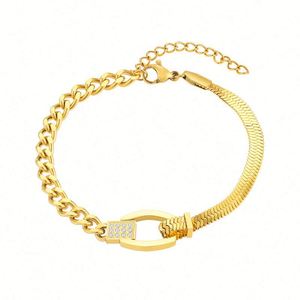 European American 18K Gold <b>Copper</b> Alloy Gold Plated Trendy High-End Personalized Hip Hop Charm <b>Bracelet</b> Blade Chain Chain - Product Image 1