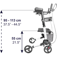 Déambulateur vertical avec support pour les avant-bras, cadre en aluminium réglable en hauteur, frein à câble, capacité de 136 kg, garantie de 3 ans