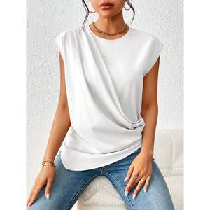 Débardeur tricoté sans manches pour femme, col rond, couleur unie, coupe ample, rose, tenue décontractée - Product Image 5