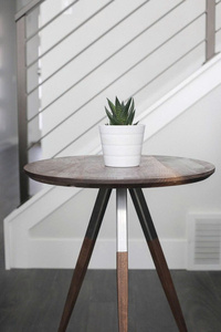 Handmade Wood Living Room Furniture Walnut & Steel Accent <b>Table</b> Handcrafted Mid Century Round End <b>Table</b> Modern - Product Image 6