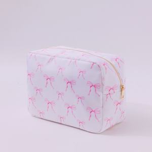 Custom Large Zipper Travel for Toiletry Organizer Eco-Friendly for Pink Bow Printing Waterproof Nylon Makeup <b>Pouch</b> for Women - Product Image 2