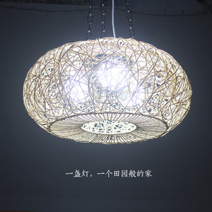 โคมไฟระย้าหวายสานทรงกลม ขั้วหลอด E27 ไฟ LED สำหรับร้านกาแฟ บาร์ ร้านอาหาร ห้องนอน โคมไฟห้อยเพดานสไตล์มินิมอล - Product Image 3
