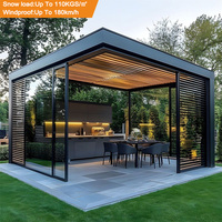 Pergola d'extérieur solaire française murale bioclimatique manuelle étanche au vent en aluminium de haute qualité