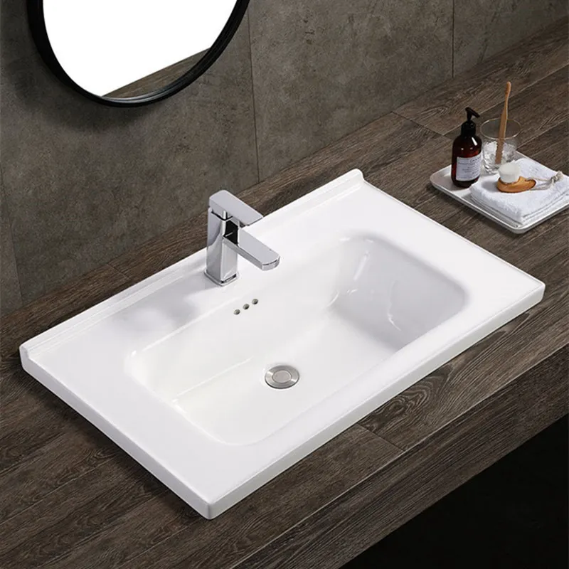 Lavabo de cerámica con superficie sólida para baño, mueble de tocador Rectangular, color blanco, Moderno