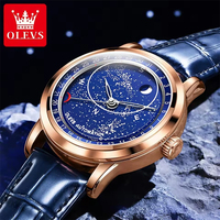 OLEVS 9923 Herren uhr Luxus Original Automatik Mechanische Uhr Leder armband Wasserdichte leuchtende Sternen uhr für Herren