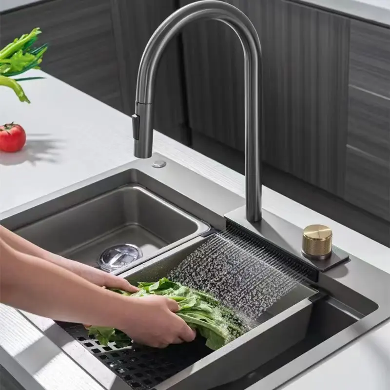 Nano Step Kitchen Sink faucet 304 Stainless Steel Handmade Above Mount Waterfall Faucet Farmhouse Kitchen Sinks taps