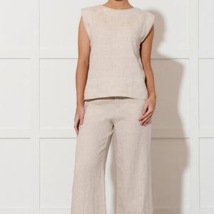 Nueva Llegada, Top Minimalista Ligero sin Mangas con Cuello Redondo y Botones en la Espalda, Blusa de Lino para Mujer - Product Image 3