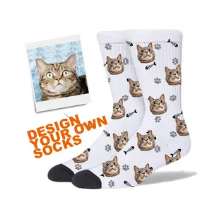 Calcetines con impresión por sublimación de cara de gato y foto, con impresión 3d de animal, con logotipo personalizado